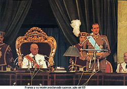 Juan Carlos I de Borbó jura fidelitat al dictador Francisco Franco. Juliol del 1969.